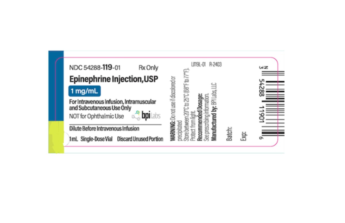Epinephrine 1 mg/mL Injection, 1 mL Single-Dose Vial